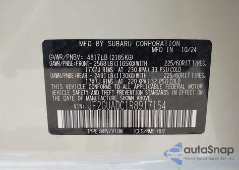 2024 Subaru Crosstrek Premium z USA, uszkodzony, nr VIN JF2GUADC1R8917154